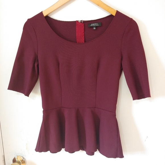 Aritzia Babaton Barrett Peplum Top Burgundy Size 2 - Picture 3 of 13